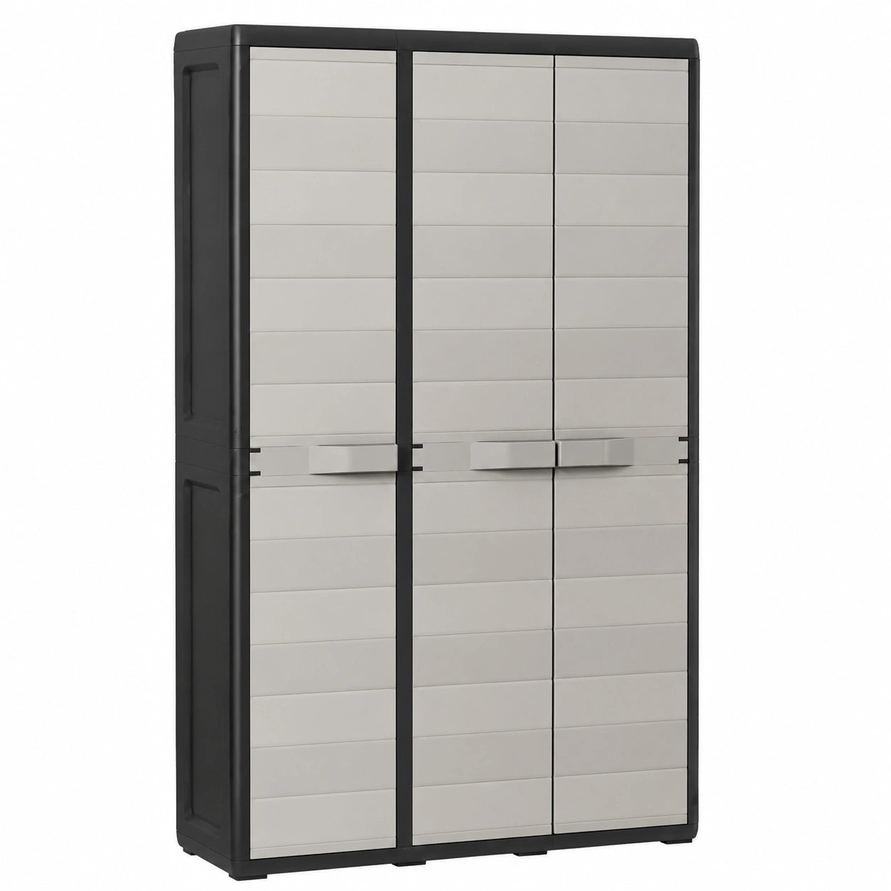 Kunststoff-Gartenschrank mit Regalen in Schwarz und Grau