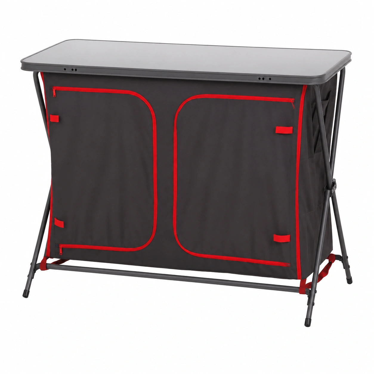 Klappbarer Aluminium Campingschrank und Tisch mit Stauraum, inkl. Tragetasche, leicht und wetterfest