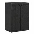 Wetterfester Gartenschrank in Rattan-Optik, Schwarz, mit 2 Einlegeböden, 65x45x88 cm
