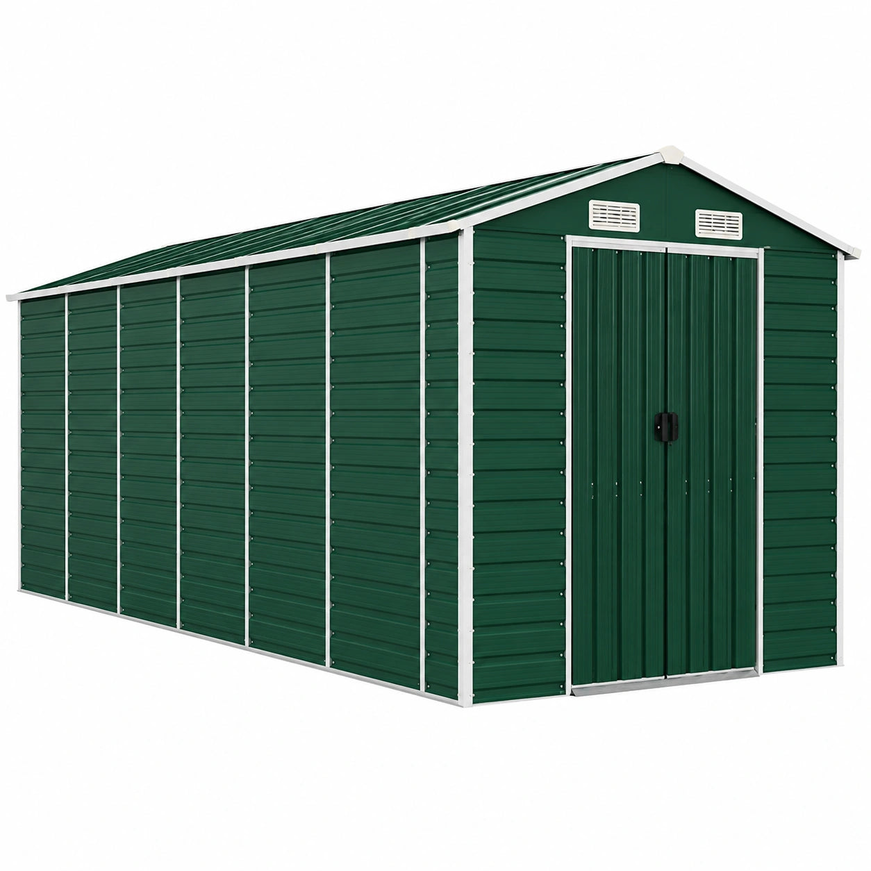 Metall Gerätehaus 191x725x198 cm, Grün, Wetterfest mit Schrägdach und Lüftung