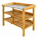 Robuster Pflanztisch aus massivem Akazienholz mit 2 Regalböden für Garten und Terrasse