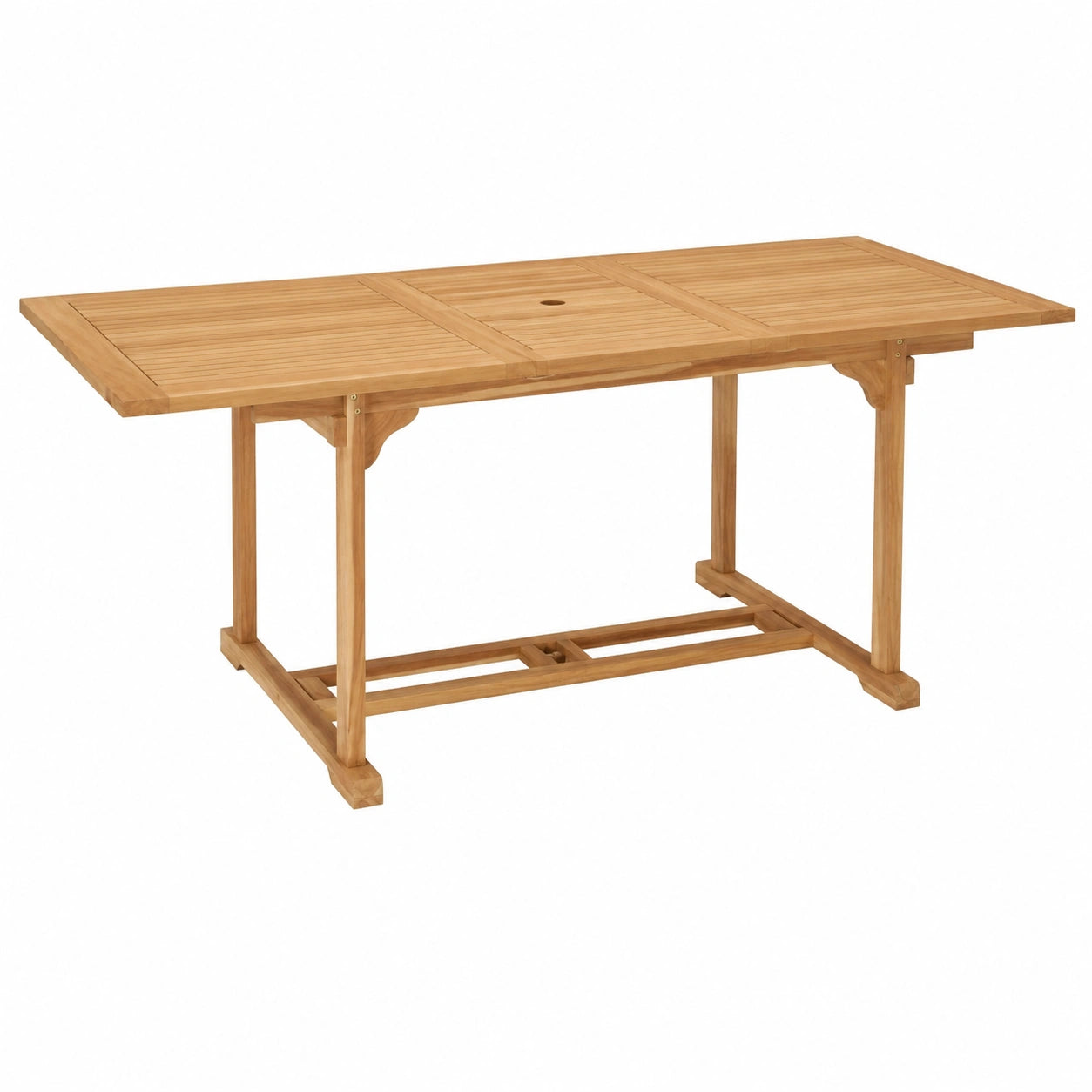 Erweiterbarer Teakholz-Ausziehtisch 150-200 cm für Garten und Terrasse, wetterfest mit Schirmloch
