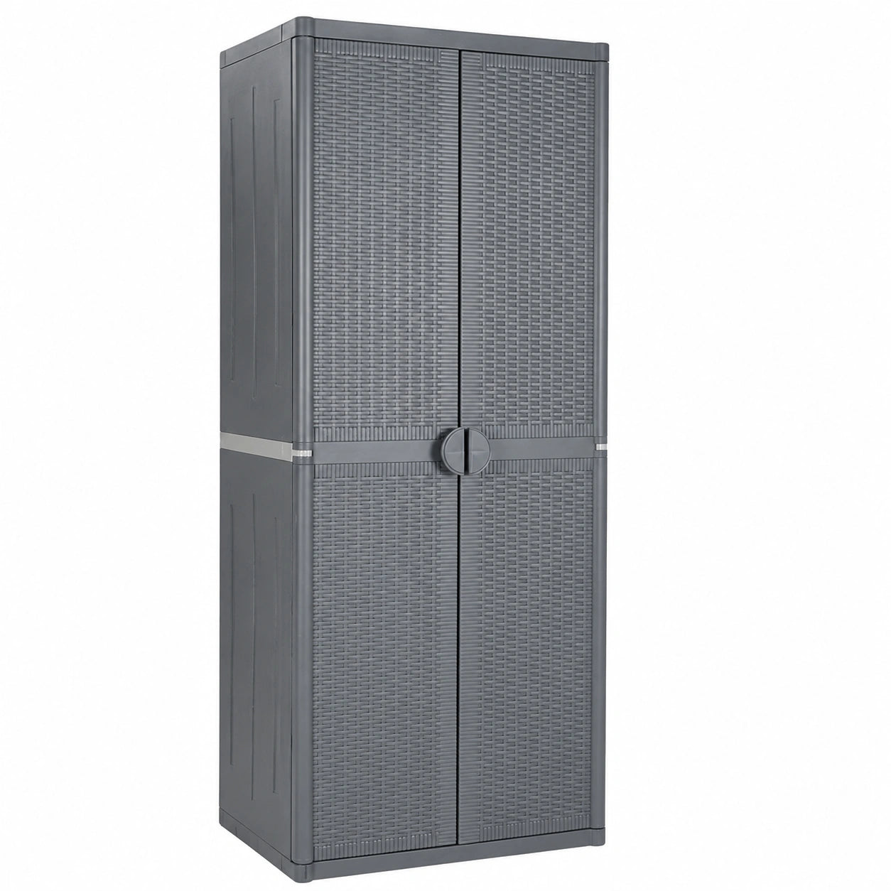 Gartenschrank aus Rattan mit 4 Einlegeböden, Grau