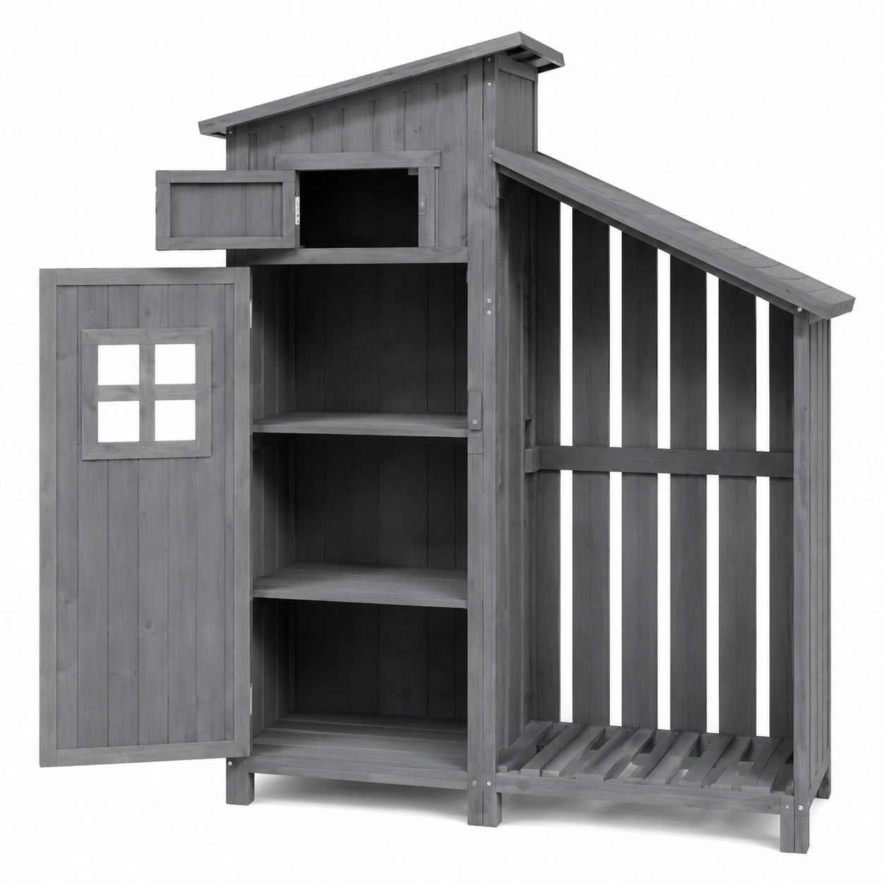 Wasserdichter Kiefernholz-Gartenschrank mit Satteldach, 124x46x174 cm für Balkon und Terrasse